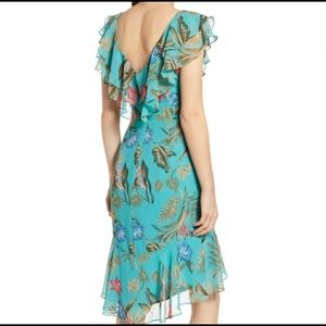 Turquoise tropical print dress, size XS